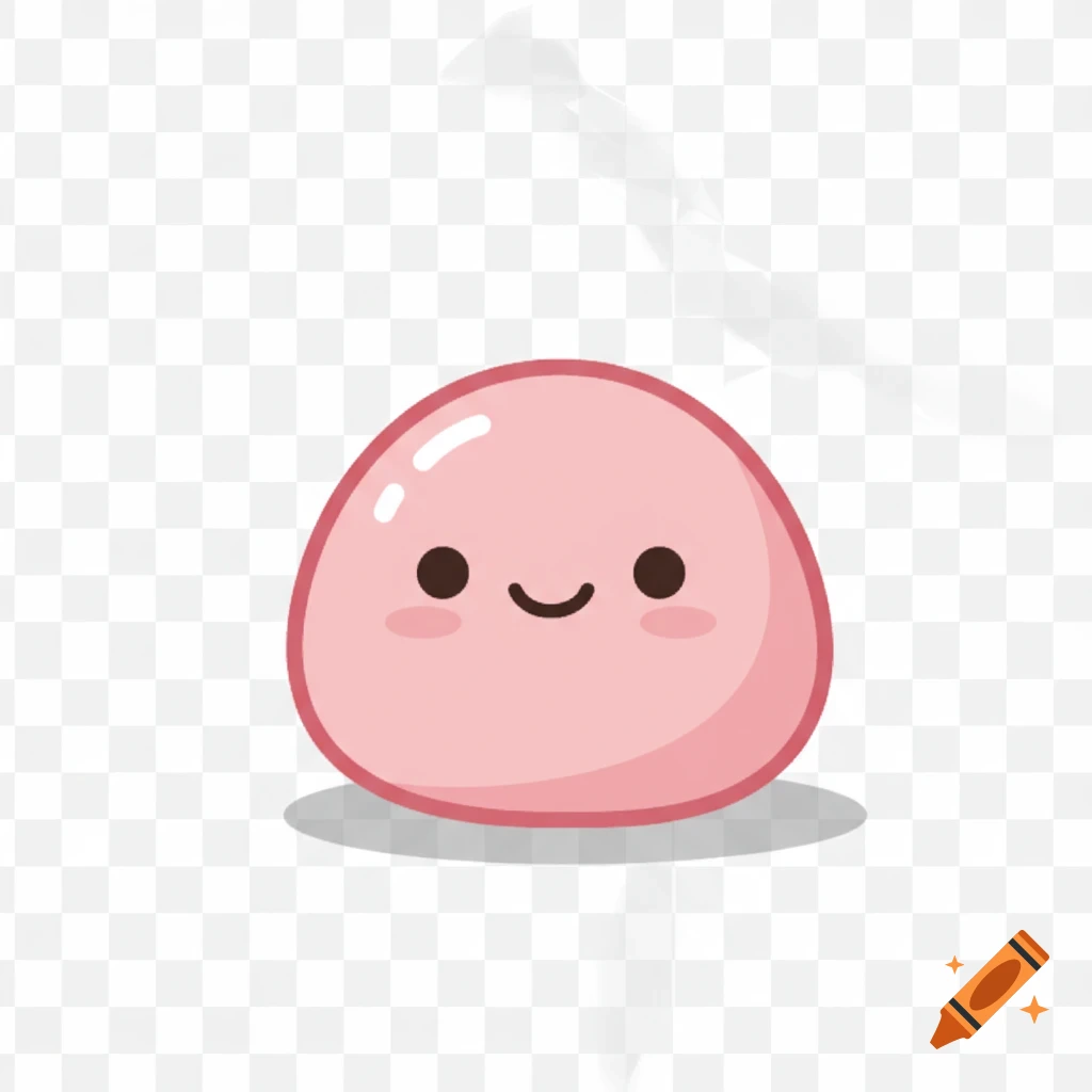 A cute pink Japanese dango with a smiling face and blush marks, in a minimalist, emoji-style illustration.