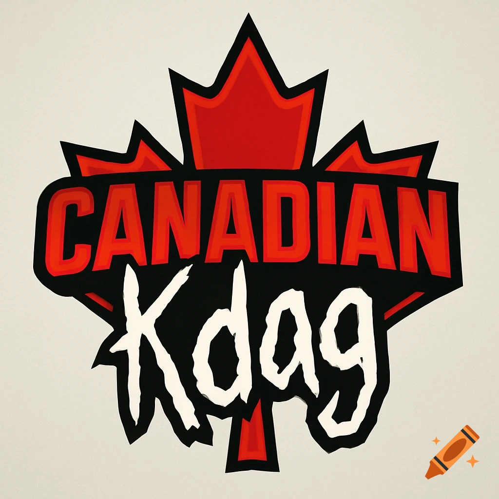 A logo featuring a red maple leaf outline with 