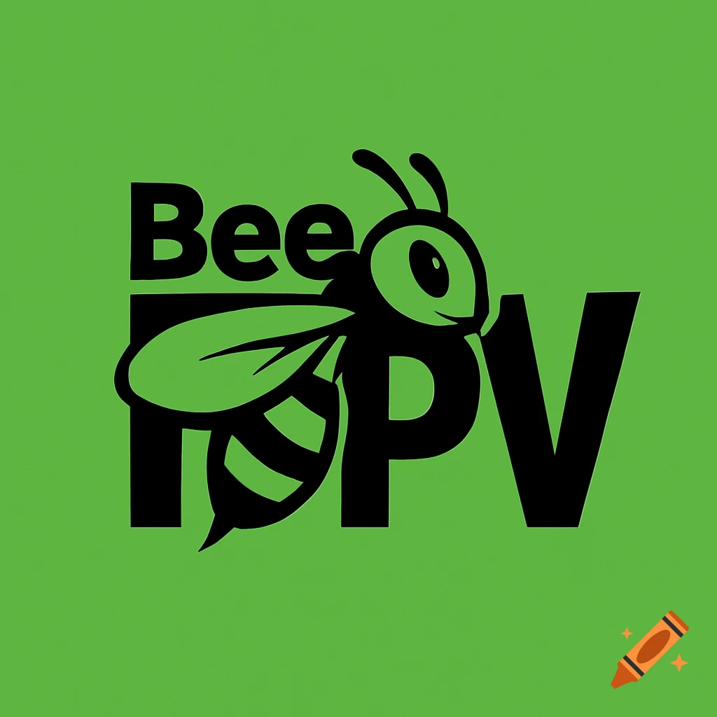 A black cartoon bee logo with the text "BeeFPV" on a bright green background.