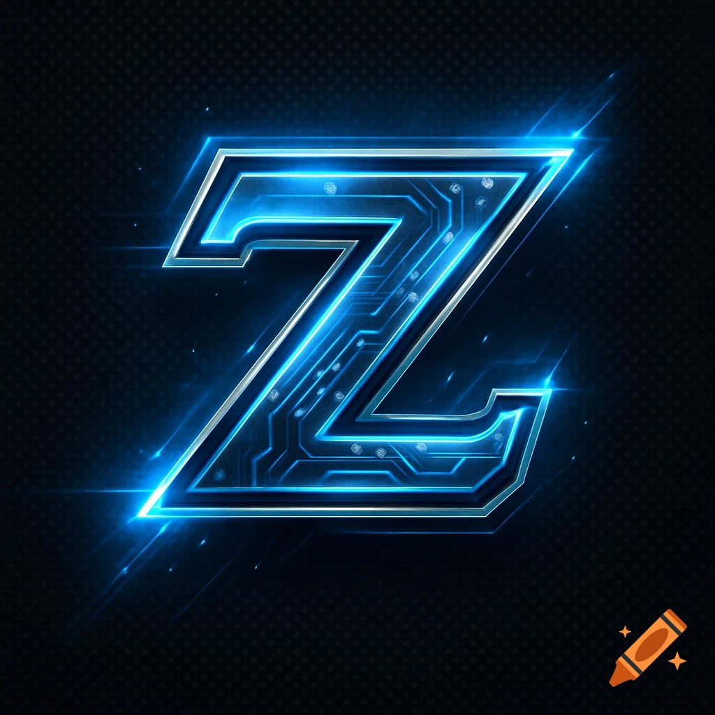 A glowing blue and silver stylized letter Z with circuit board patterns on a dark, textured background.