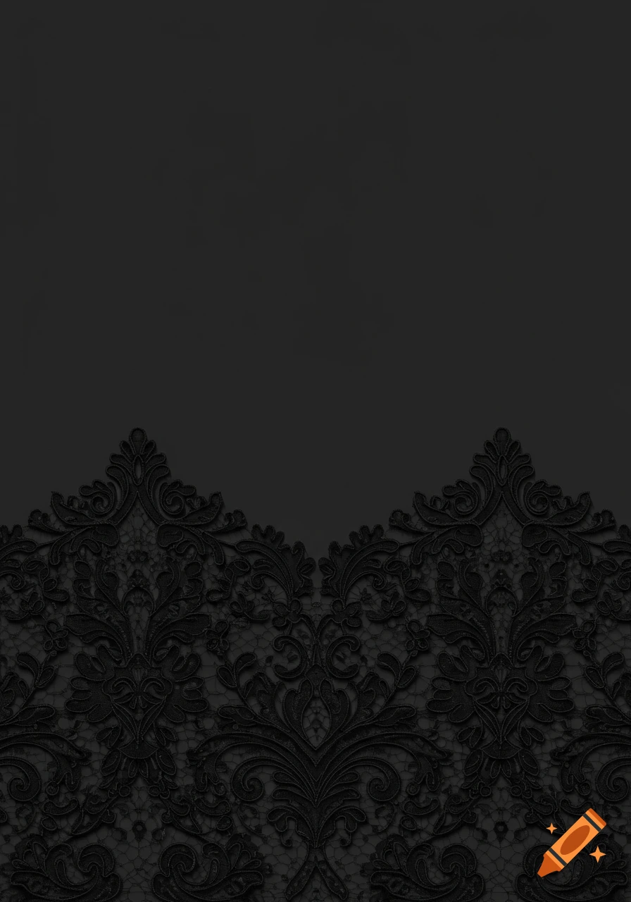 A seamless black floral lace pattern with intricate designs set against a dark, solid background.