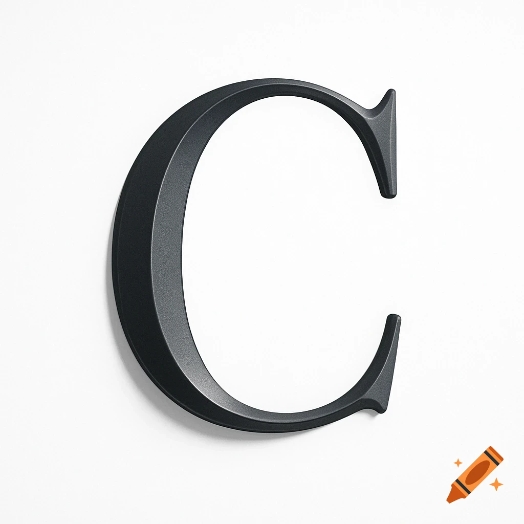 A black, three-dimensional capital letter C with serifs against a white background.