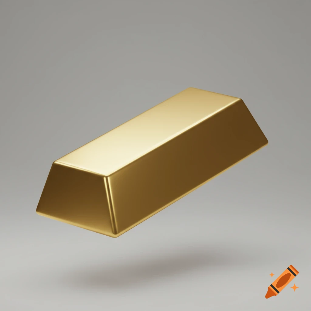 A shiny, simplified, stylized gold bar with subtle reflections floats against a plain gray background.