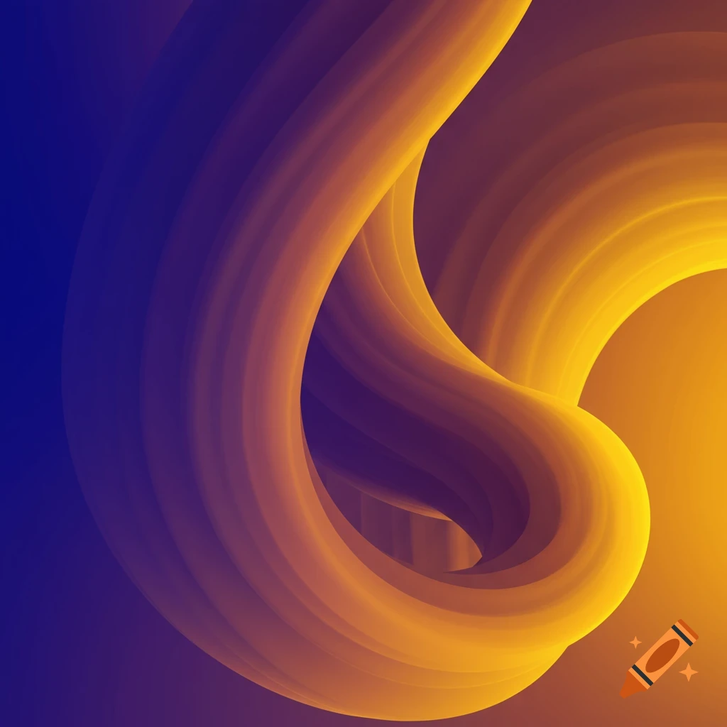 Abstract swirling shape with a smooth color gradient from deep blue and purple to bright yellow and orange.