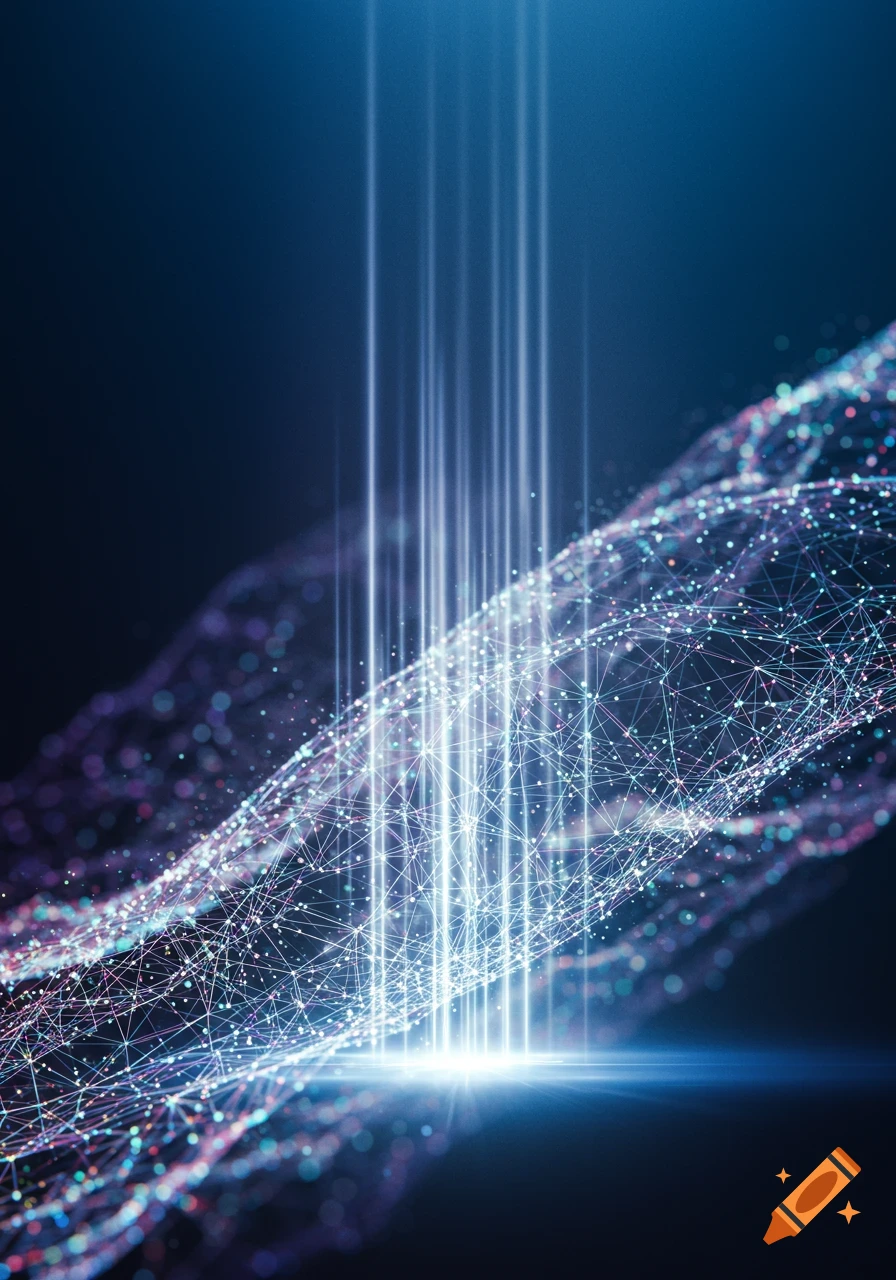 Abstract digital network of connected points and lines with bright blue ...