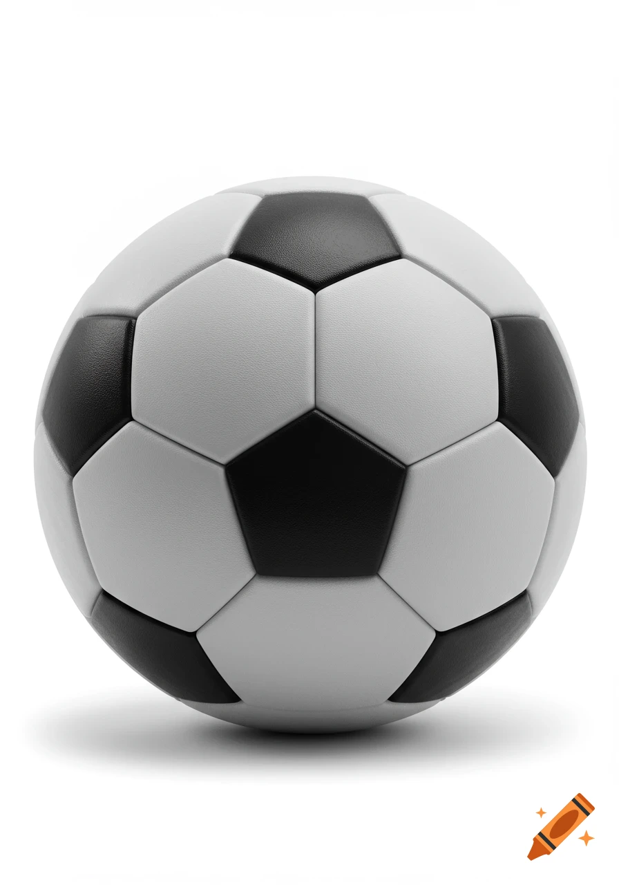 A black and white soccer ball centered on a white background.