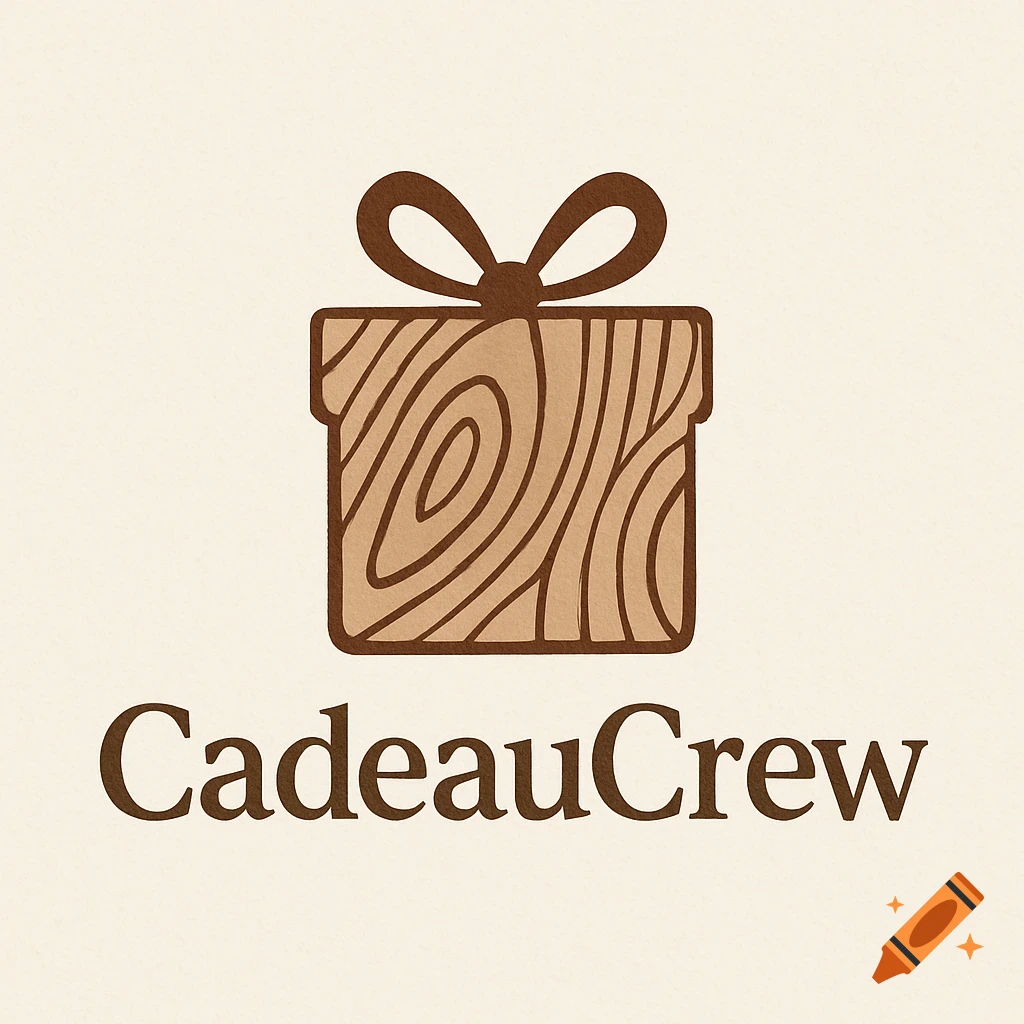 Logo with a brown wooden gift box tied with a bow, above the text 'CadeauCrew'.