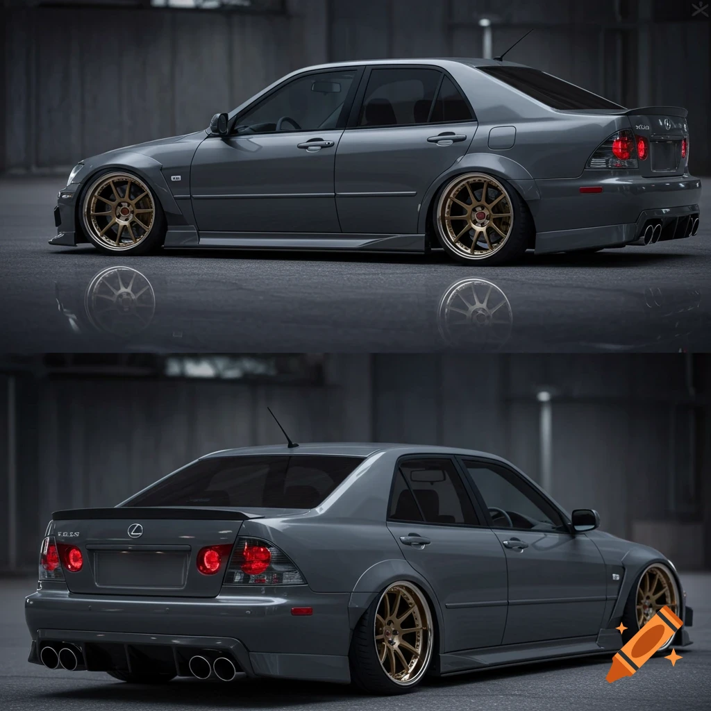 Photorealistic image of a grey Lexus IS300 with satin bronze multi ...