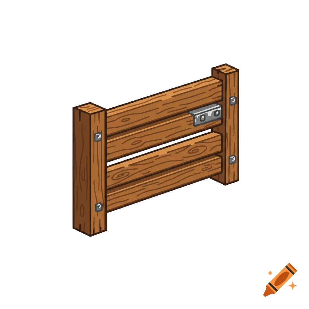 2D pixel art illustration of a simple wooden barrier or fence segment with metal fastenings, isolated on a white background.