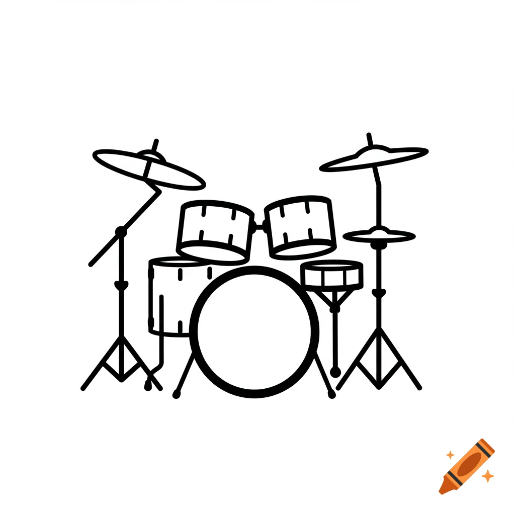 A black and white line art icon of a drum kit.