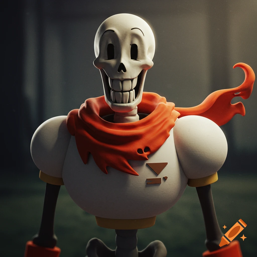 Hyperrealistic 3D render of Undertale's Papyrus, a smiling skeleton in ...