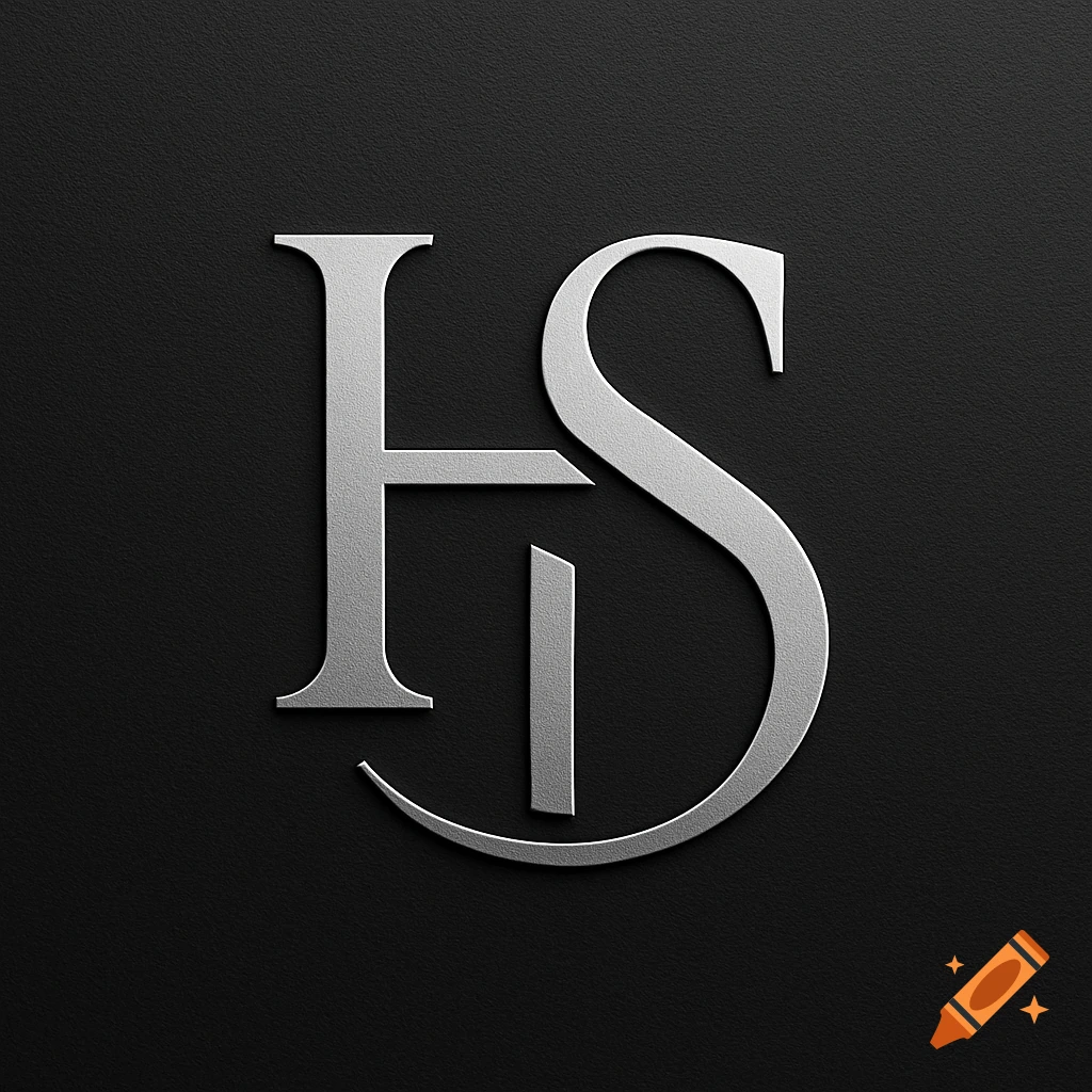 A modern, stylish silver monogram of the letters H and S on a dark textured background.