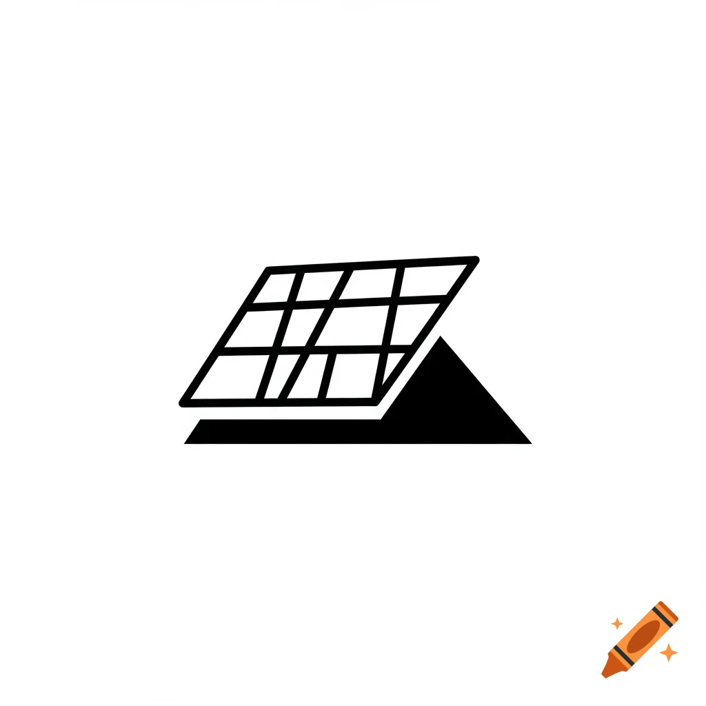 A black and white icon of a solar panel on a roof.