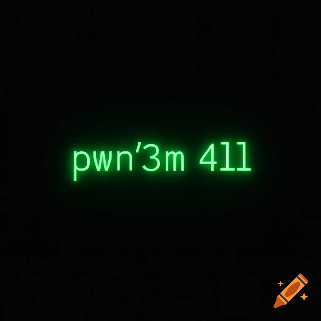 Neon green text 'pwn'3m 4ll' on a black background, minimalist style.