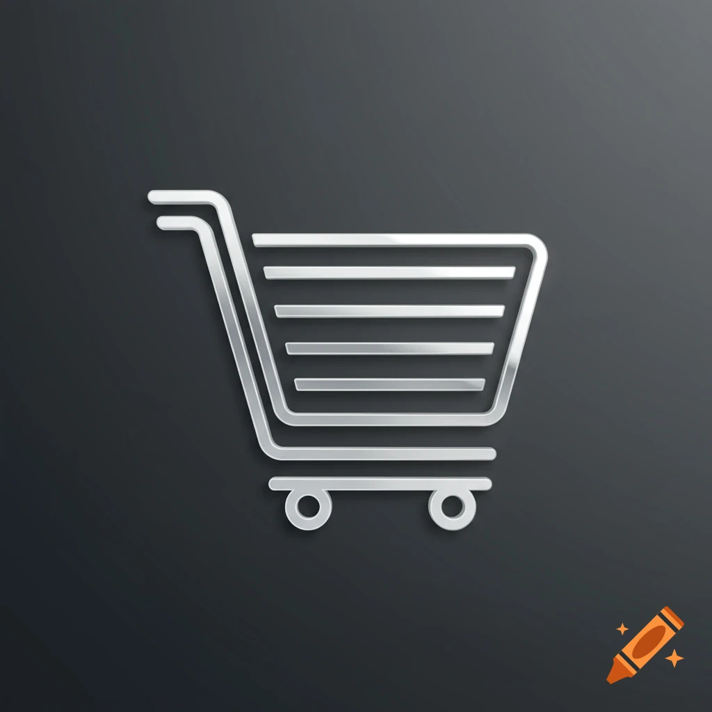 A silver outline of a shopping cart icon against a dark gray background.