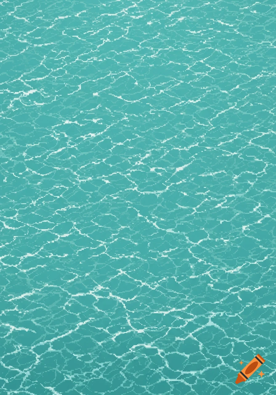 Top-down pixel art of a turquoise sea surface with light ripples.