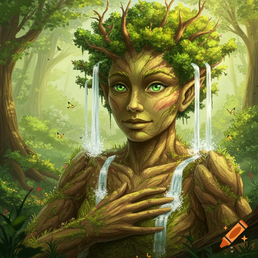 Digital painting of a mystical Mother Earth tree spirit woman with ...