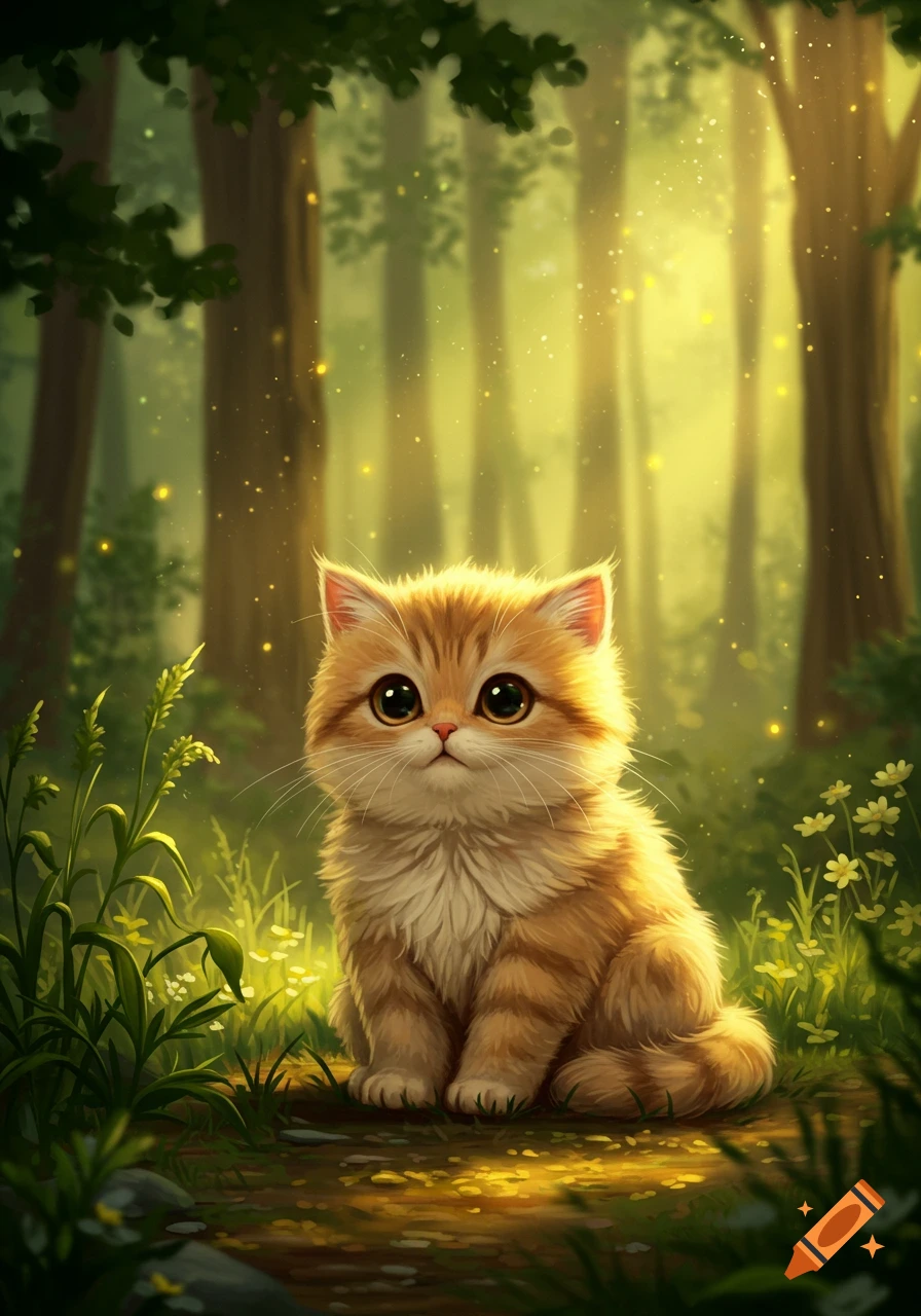 A cute fluffy orange and white cat with large eyes sits on a sun ...