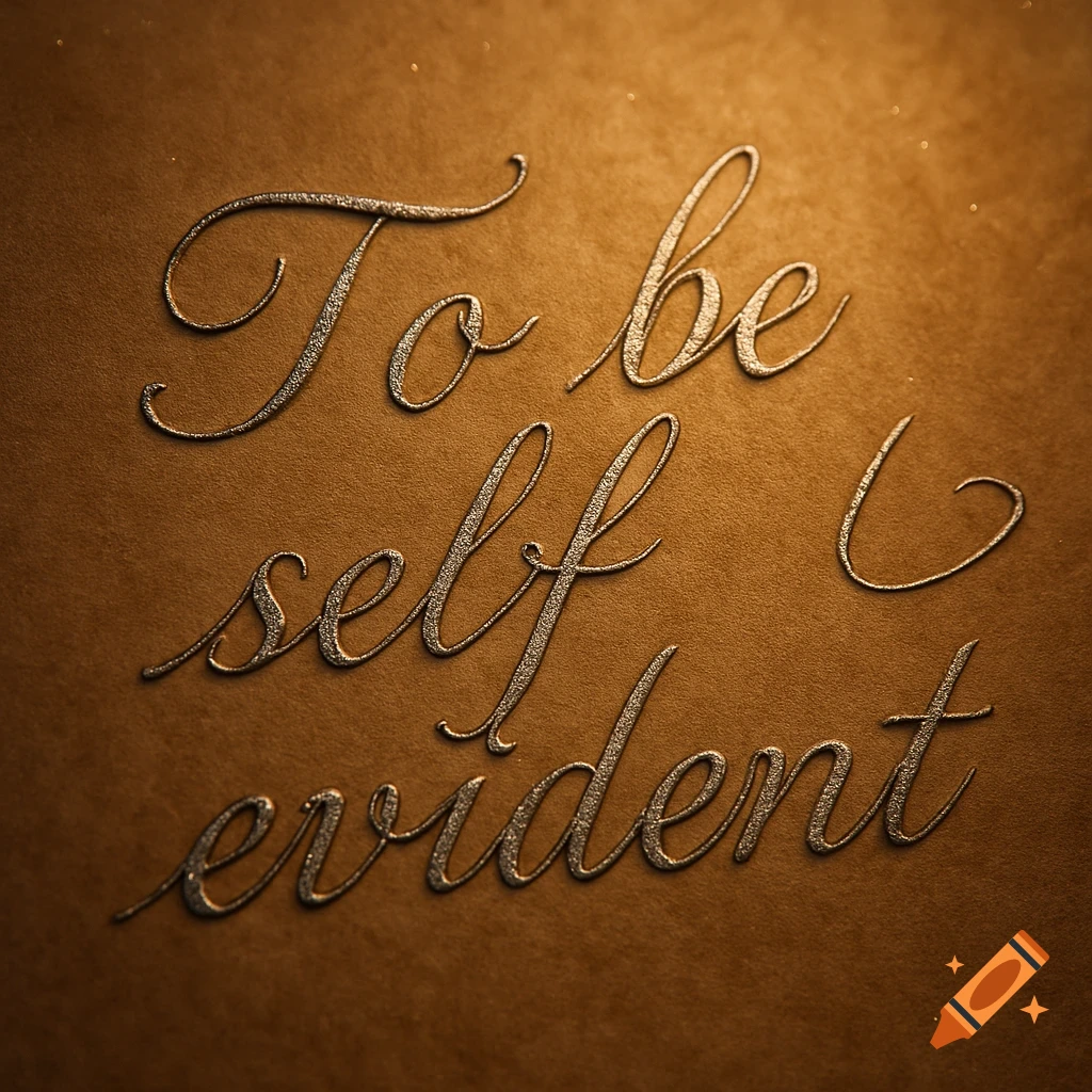 The phrase 'To be self evident' written in elegant, glittery silver cursive on a warm brown background.