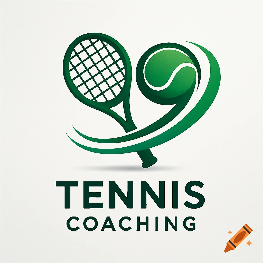 A green tennis coaching logo featuring a tennis racket and ball with a flowing design, and the text 'TENNIS COACHING'.