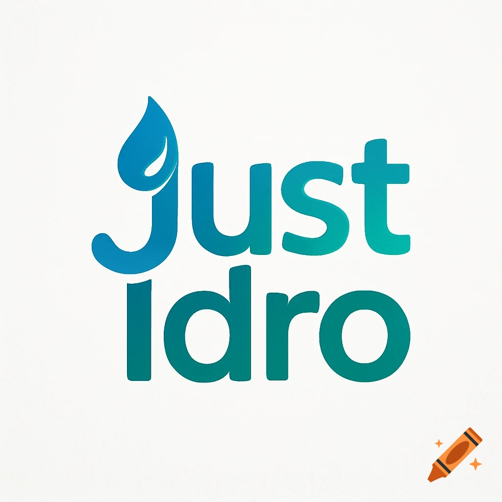 A logo for Just Idro, featuring blue and green gradient text with a blue water drop replacing the dot over the 'j'.