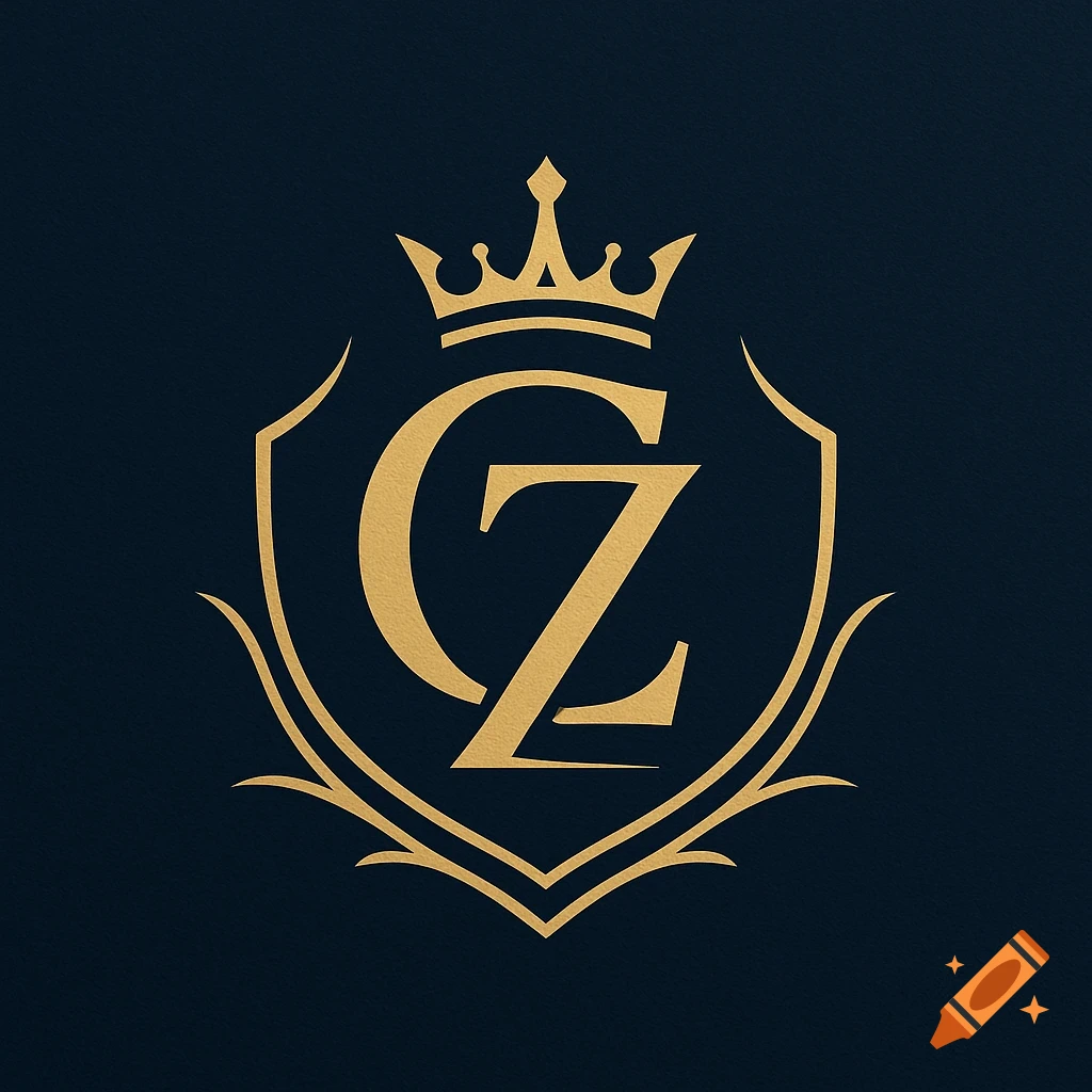 A gold crown and shield logo with intertwined letters C and Z on a dark blue background.