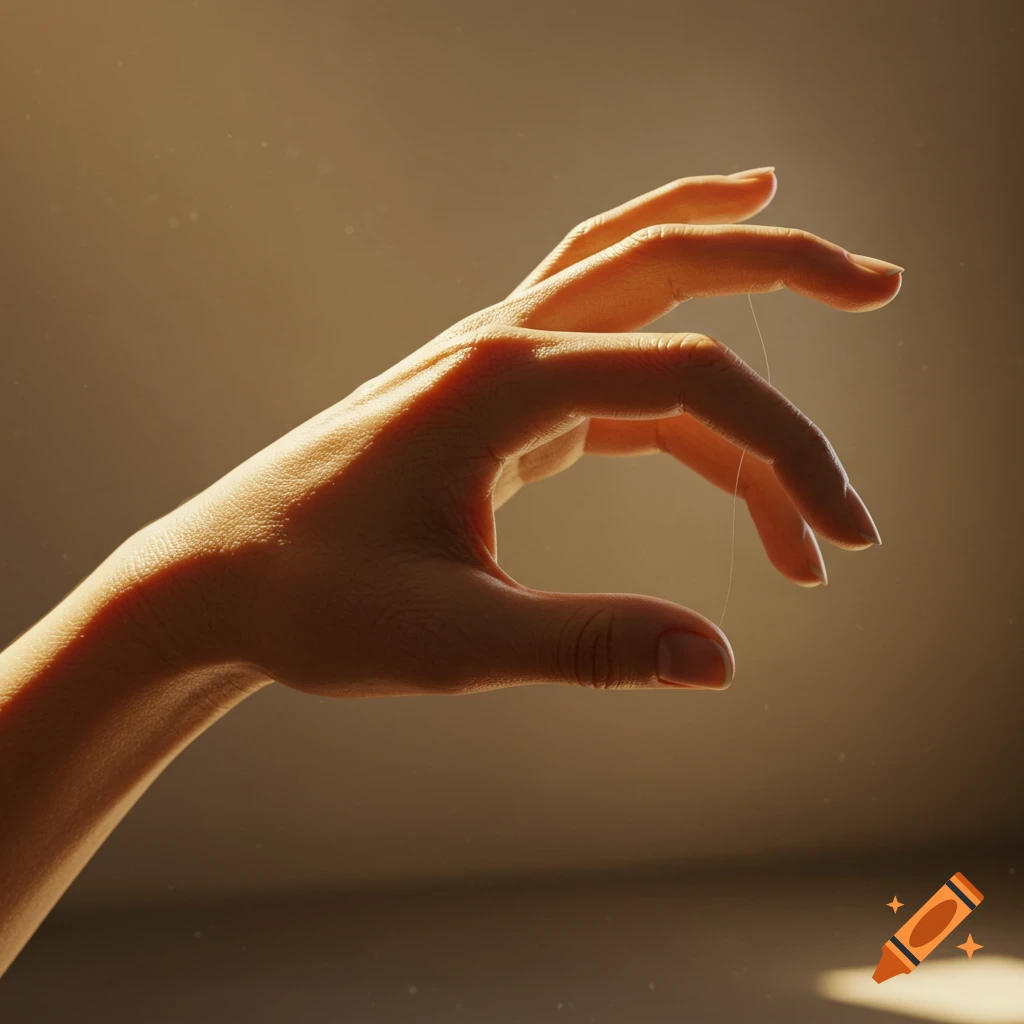 Close-up photorealistic image of a human hand bathed in warm sunlight against a brown background.