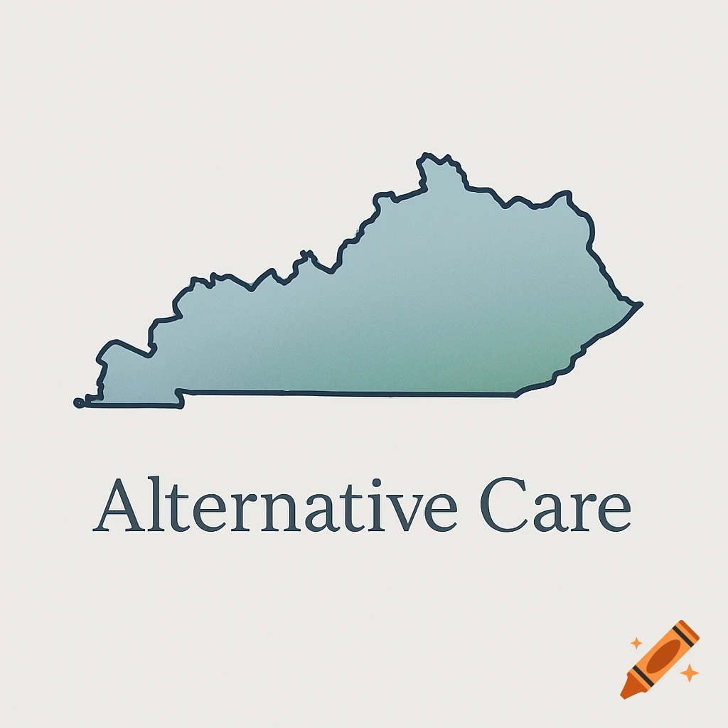 Outline map of Kentucky with a blue-green gradient fill, with the words 'Alternative Care' underneath.