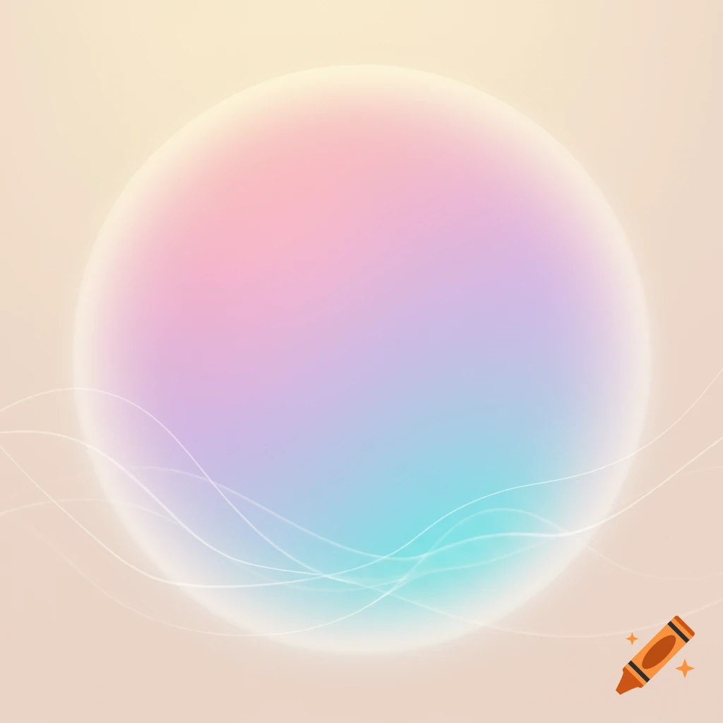 A soft, pastel gradient circle in shades of pink, purple, and blue, with thin white wavy lines on a light background.