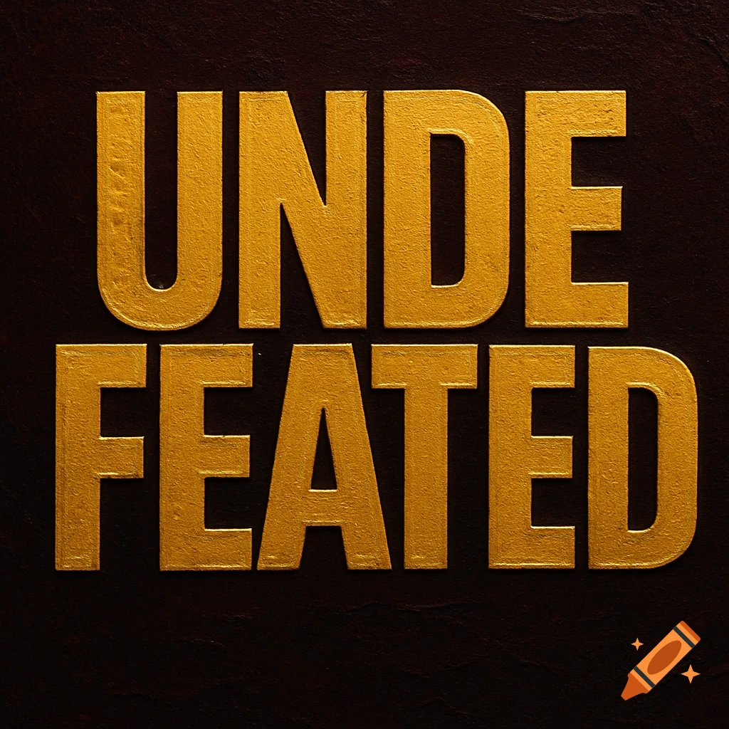 Gold textured 'UNDEFEATED' text on a dark, textured background.