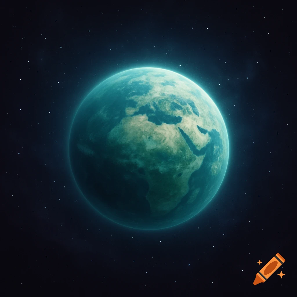 A glowing, stylized planet Earth seen from space against a dark backdrop filled with stars, creating a conceptual feel.