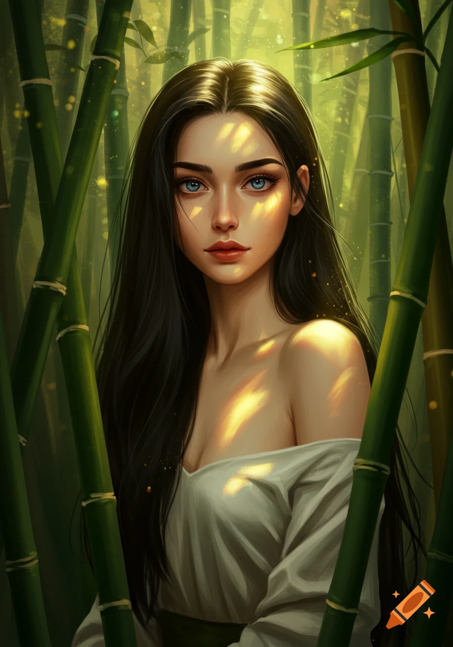 Digital painting of a beautiful woman with long dark hair and blue eyes ...