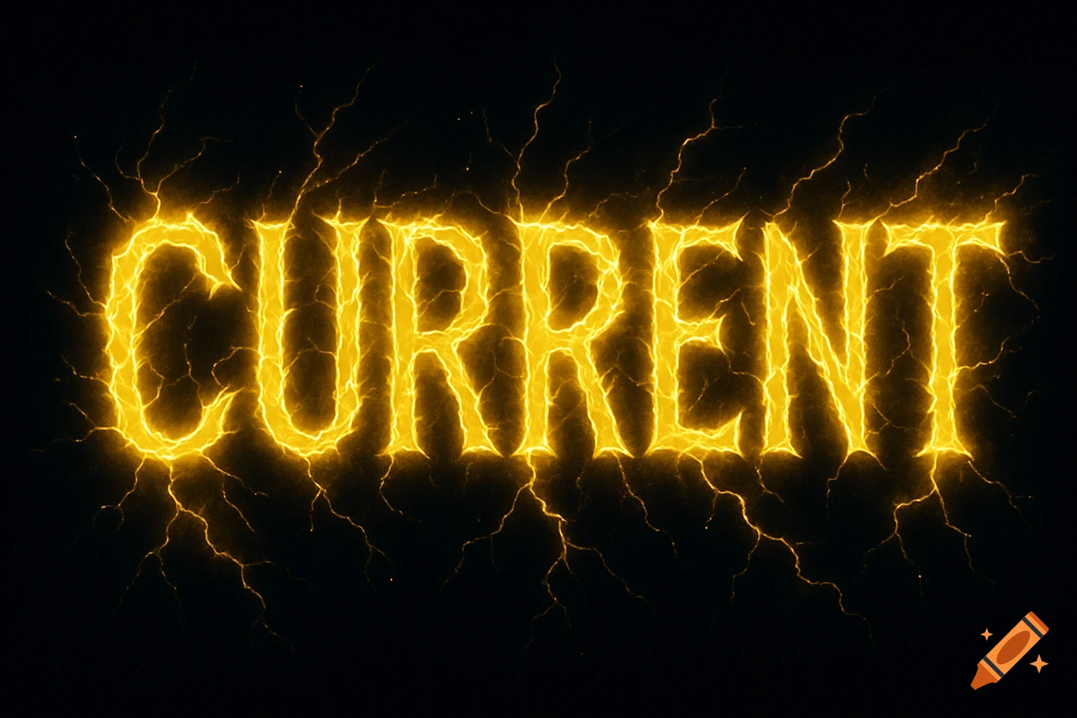 The word "CURRENT" rendered in bright yellow lightning bolts with an electric glow on a dark background.