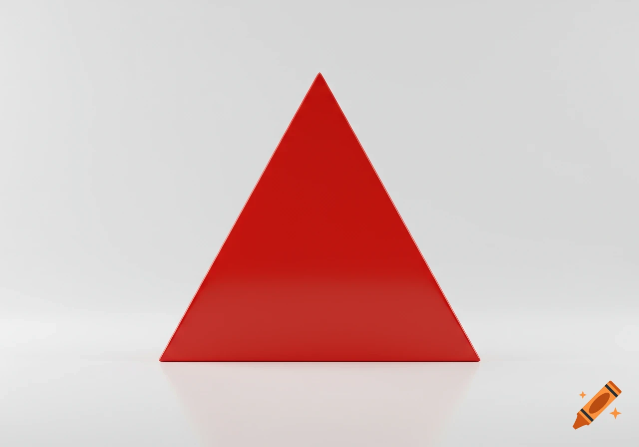 A perfectly rendered red triangle stands on a reflective white surface.