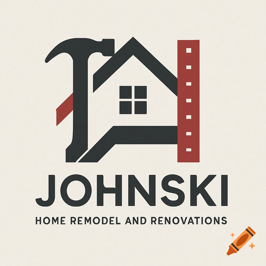 Modern logo for Johnski Home Remodel and Renovations, featuring a house, hammer, and ruler.