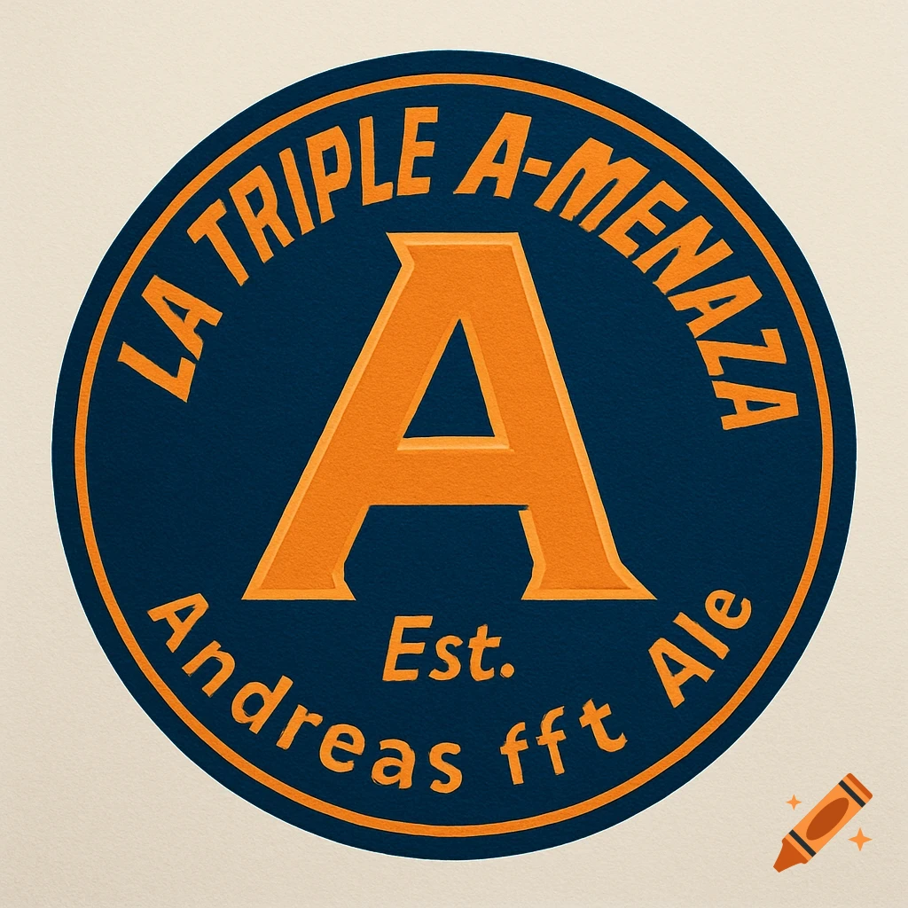A circular logo with a large orange letter A on a dark blue background. Orange text around the circle reads "LA TRIPLE A-MENAZA" at the top and "Est. Andreas fft Ale" at the bottom.