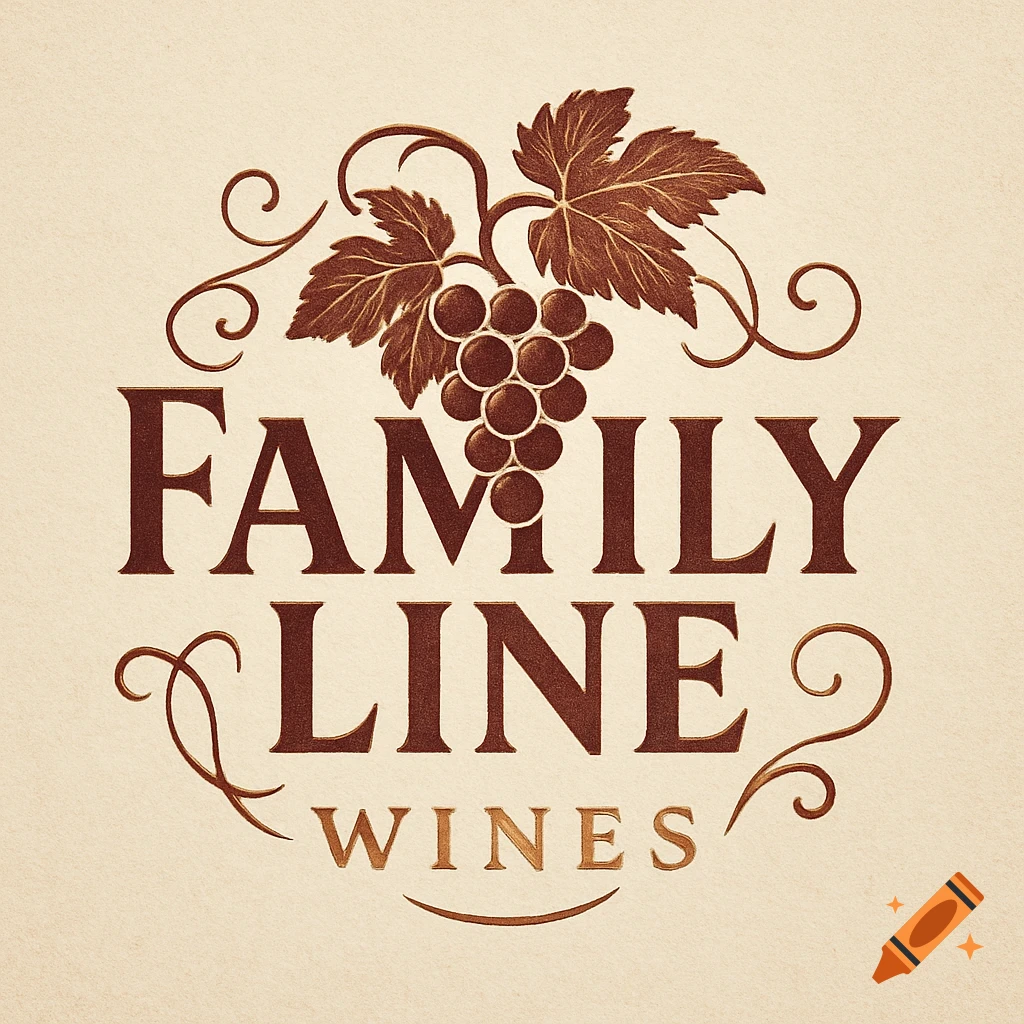 A vintage-style logo for Family Line Wines features a cluster of grapes and leaves above the brand name.