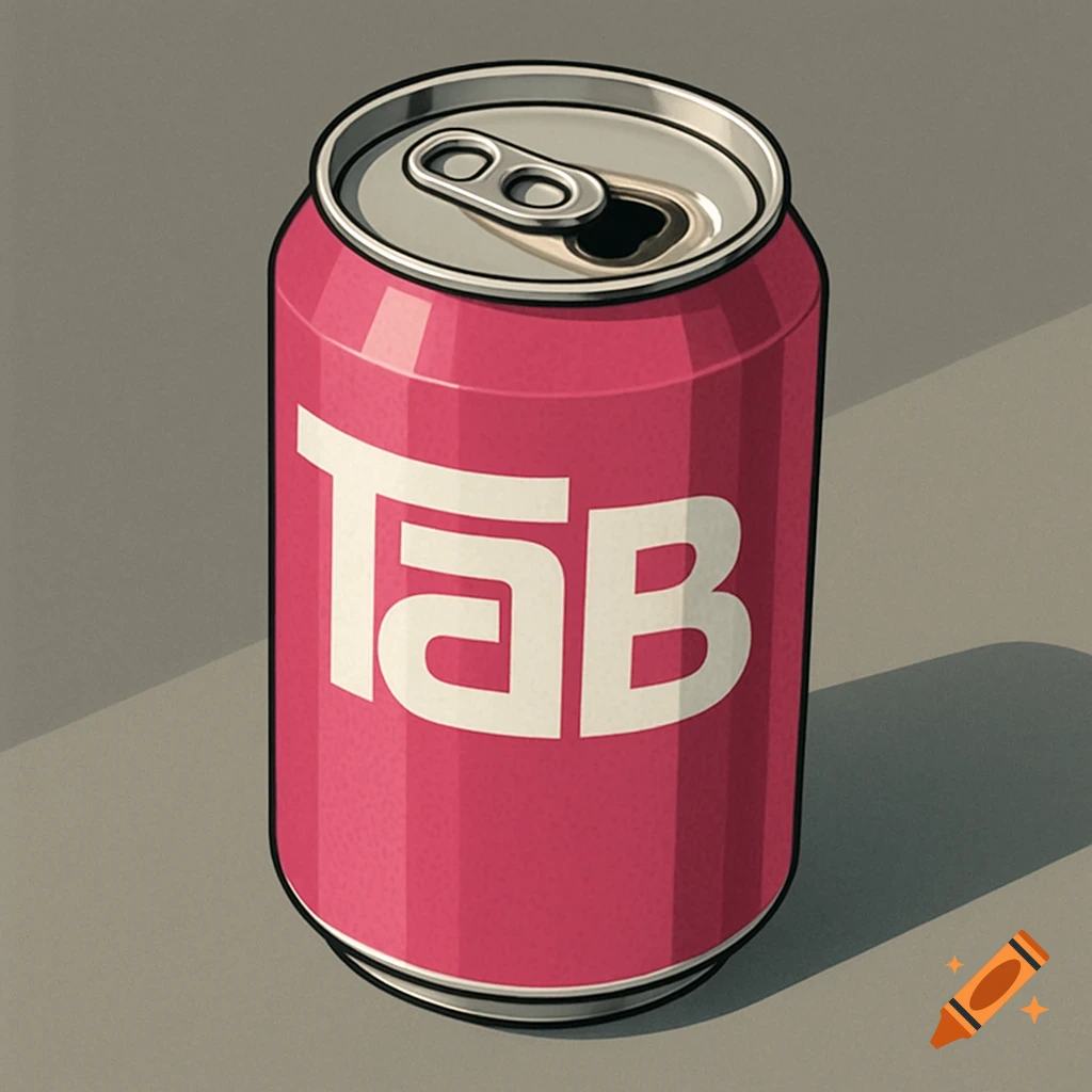 A flat, illustrated 2D representation of a pink Tab soda can, viewed from above.