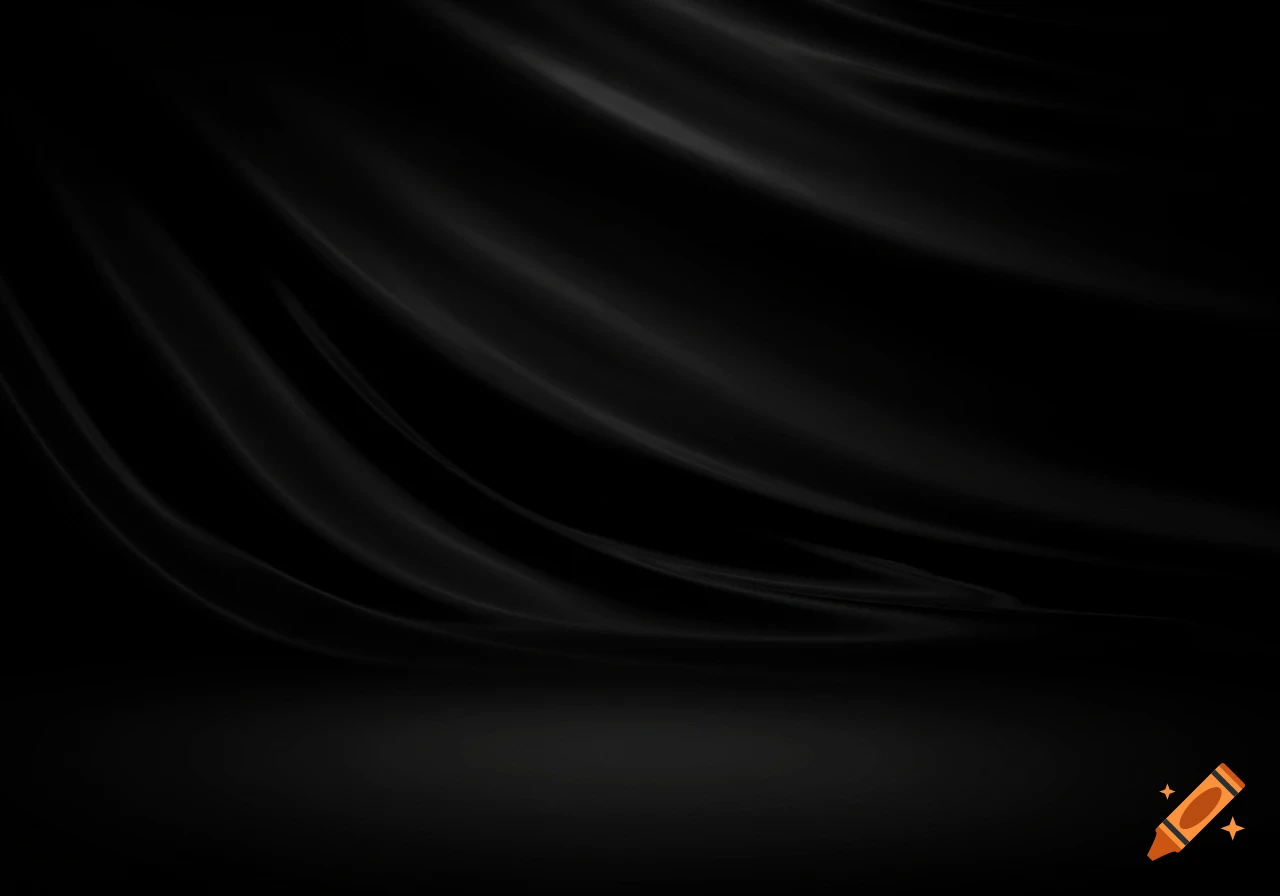 Dark abstract background with flowing black fabric folds and a subtle top-left light source, creating soft shadows.