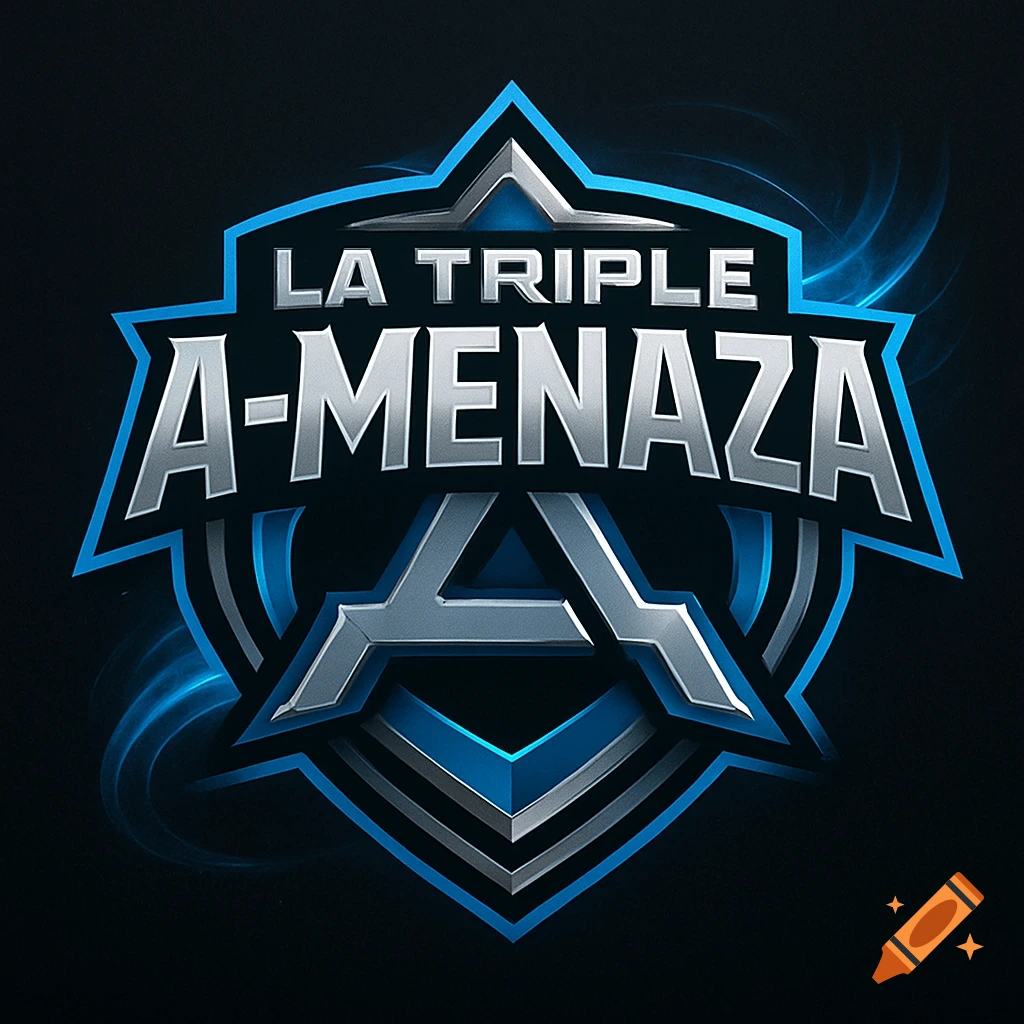 Blue and silver metallic esports logo with a shield design and text 'LA TRIPLE A-MENAZA'.