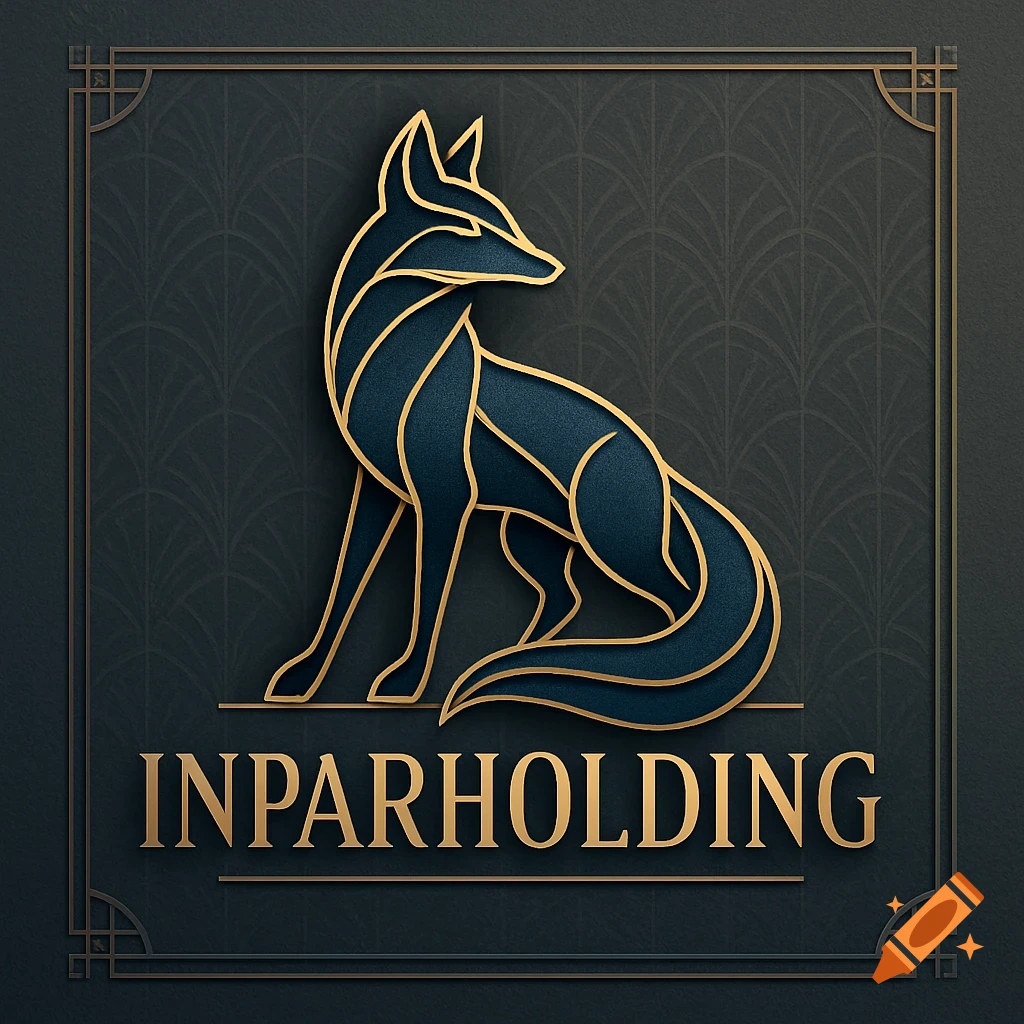 Art Deco style logo featuring a stylized golden fox silhouette on a dark patterned background, with the word 'INPARHOLDING' below.