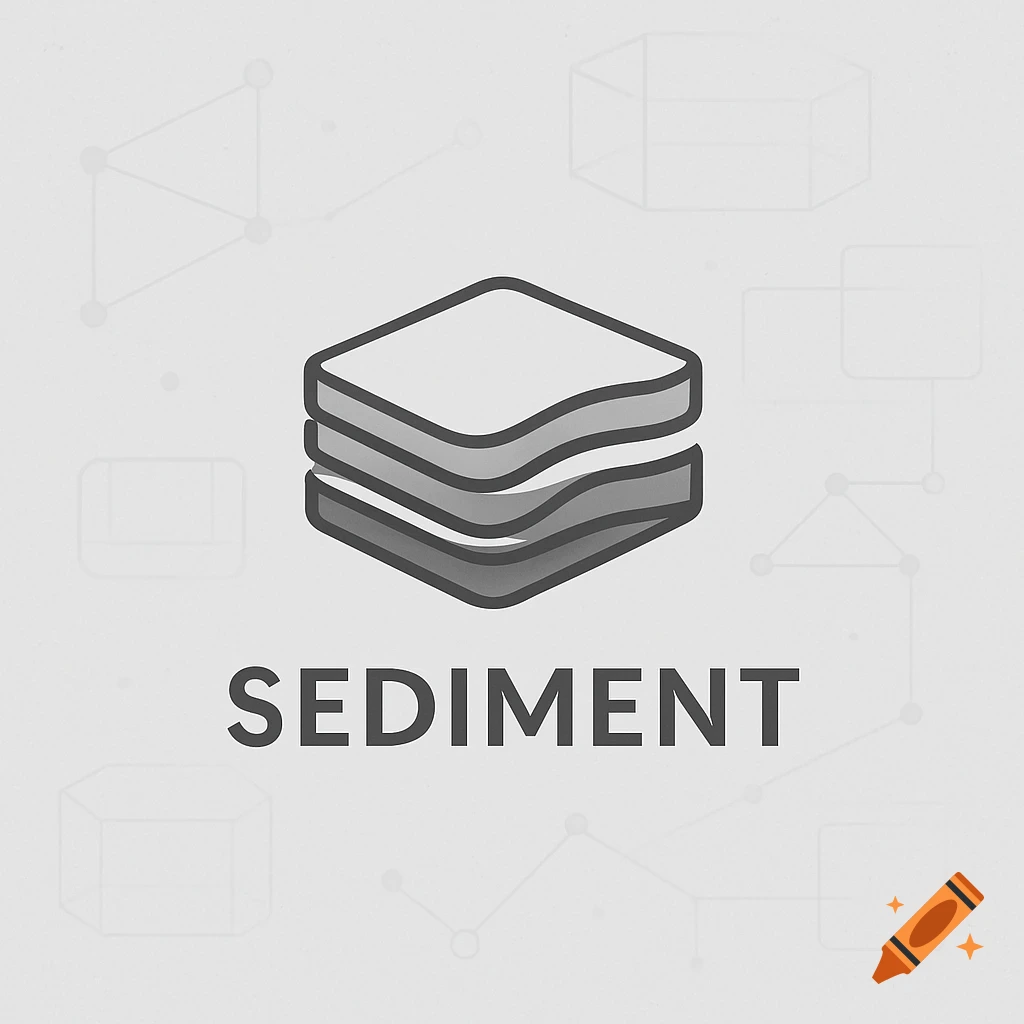 Minimalist grey logo of three stacked wavy layers above the word SEDIMENT.