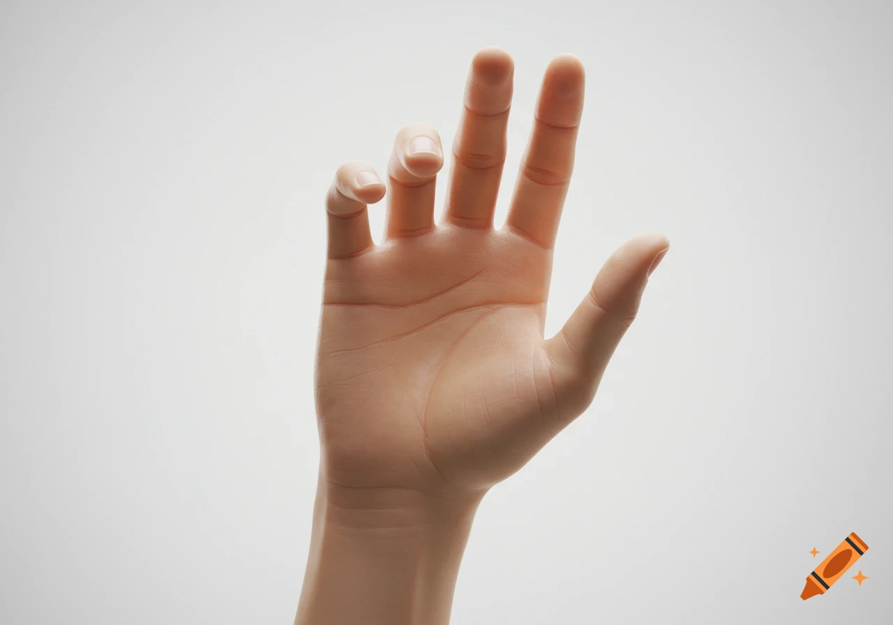 Close-up of a human hand with light skin and slender fingers against a plain white background.