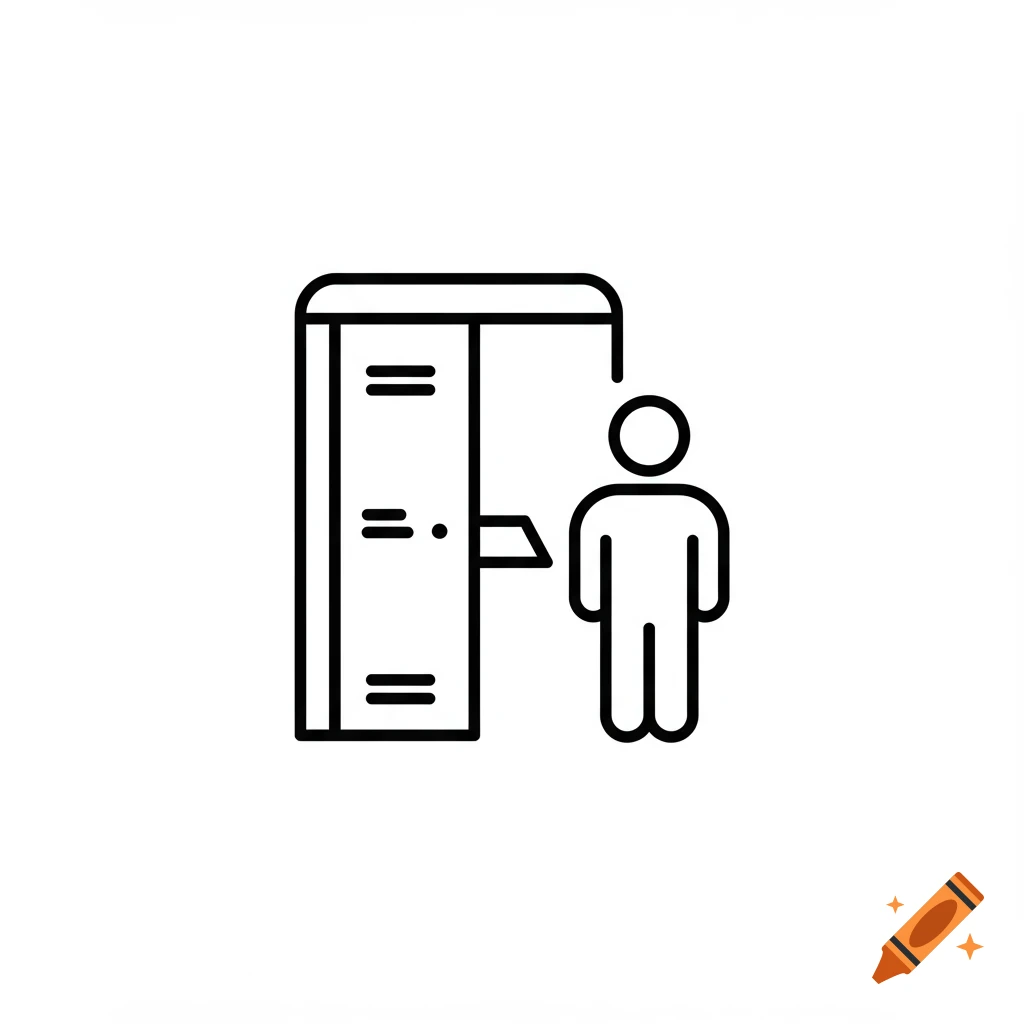 Line art icon of a person standing by a service kiosk or locker booth.