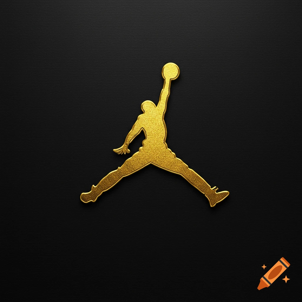 Golden silhouette of a basketball player mid-jump with a ball on a black textured background.
