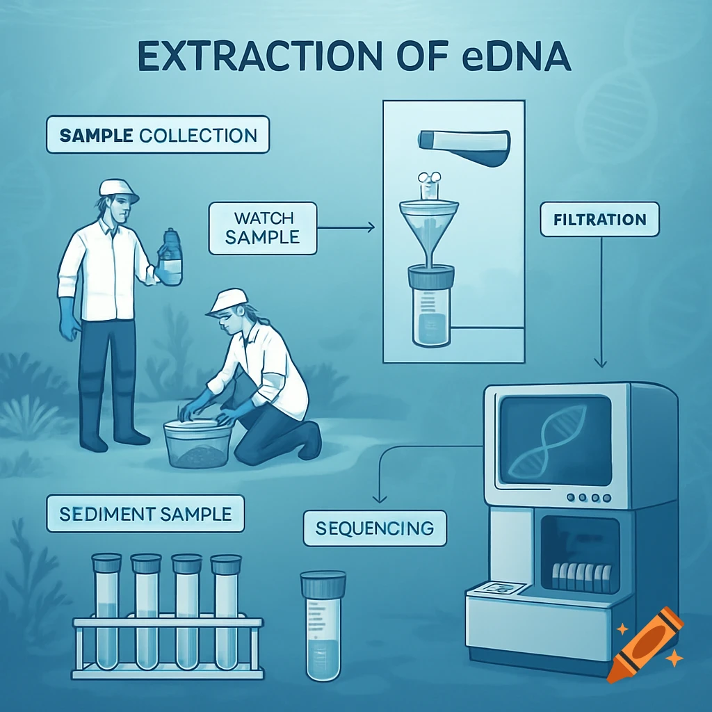 Illustration of eDNA extraction workflow from marine water and sediment ...