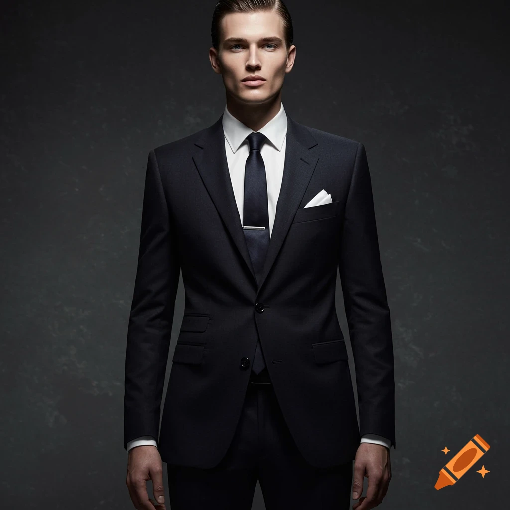 A well-dressed man in a dark suit with a tie and pocket square stands in a professional studio portrait.