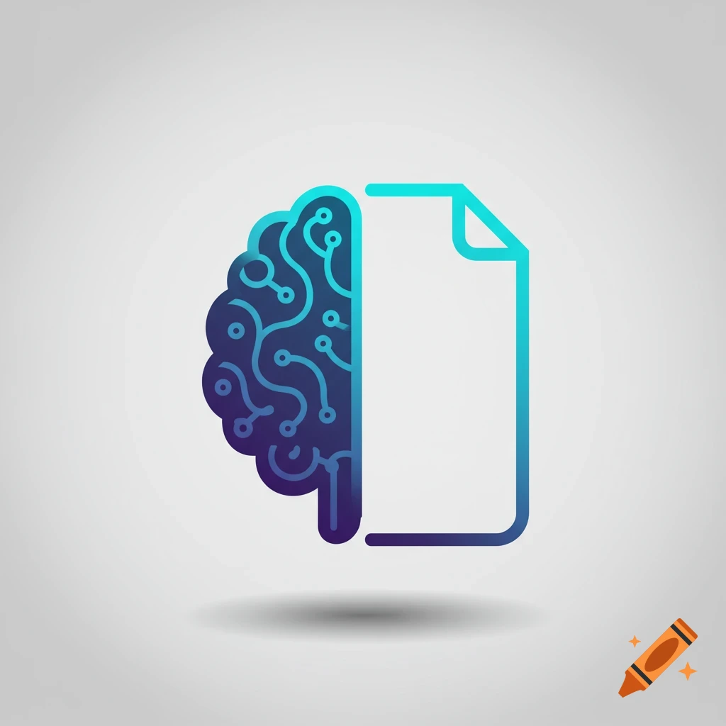 A stylized icon showing a brain with circuit patterns on the left and a document file outline on the right, in a blue-green gradient.
