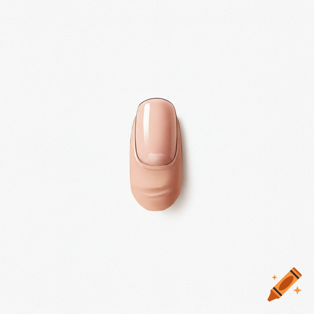 Minimalistic illustration of a single human fingernail with nude polish, centered on a white background.