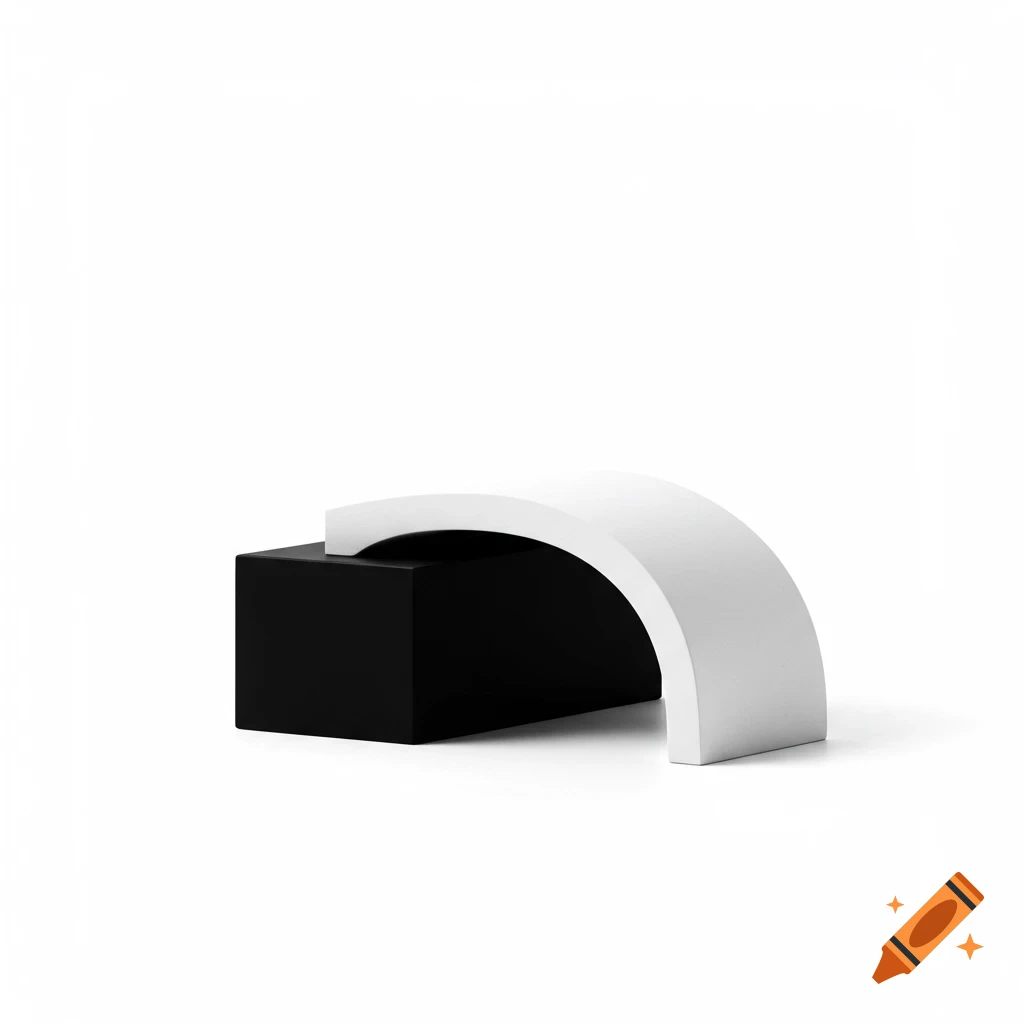 A black rectangular block with a white arc shape resting on top ...